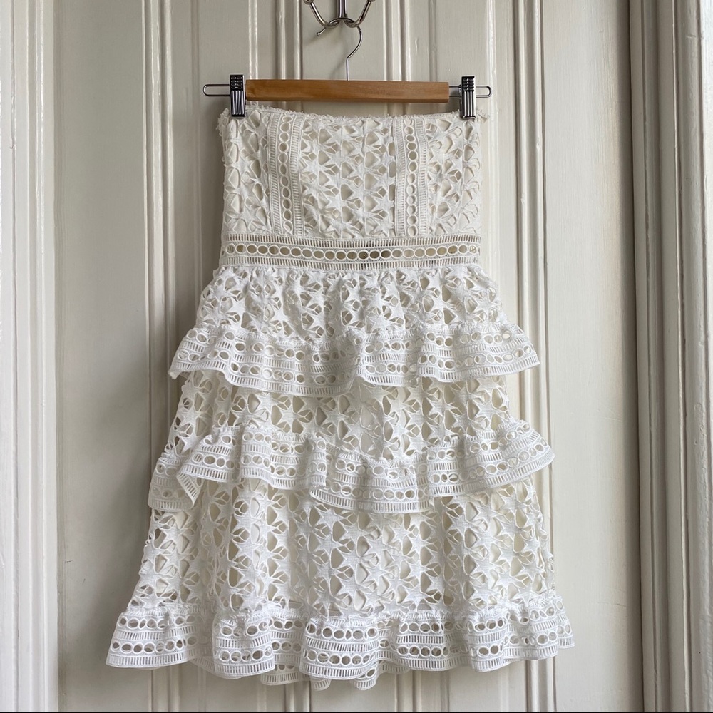 RoseLANi White Strapless Tiered Dress